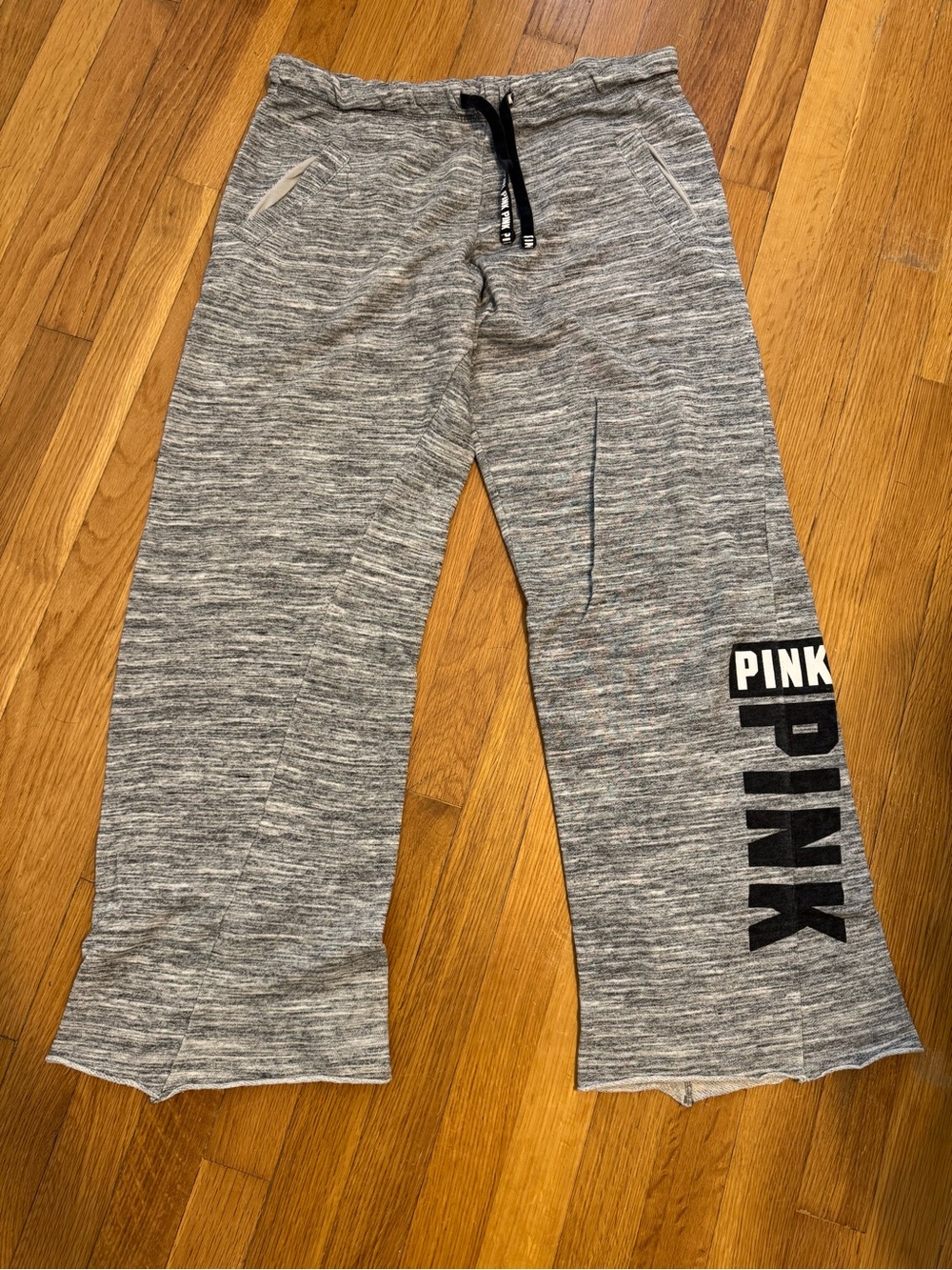 PINK Victoria's Secret Gray Marled Wide-Leg Sweatpants with Black Logo
